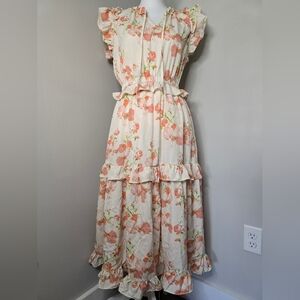 Calista Floral Ruffle Maxi Dress - Pink and Cream